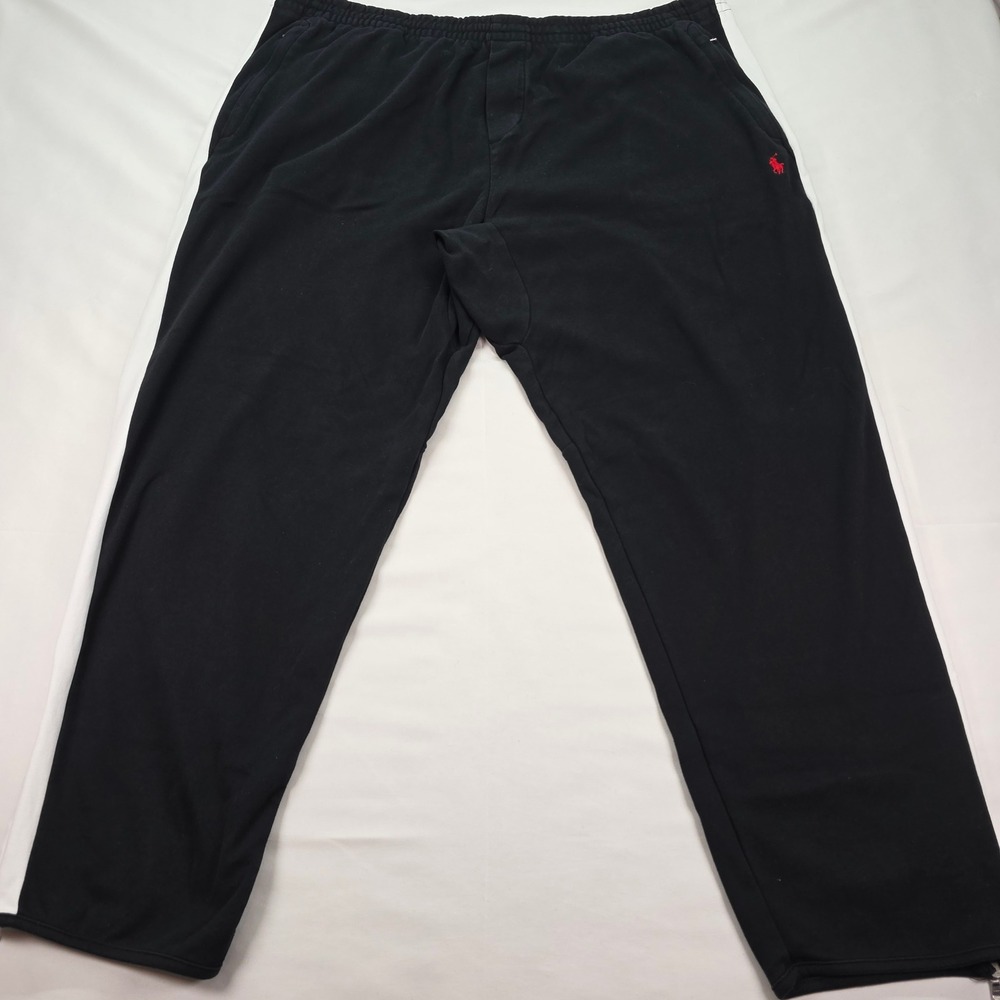 Polo Ralph Lauren Mens 3XB Black White Stripe Track Pants Joggers Red Pony‎ NWOT